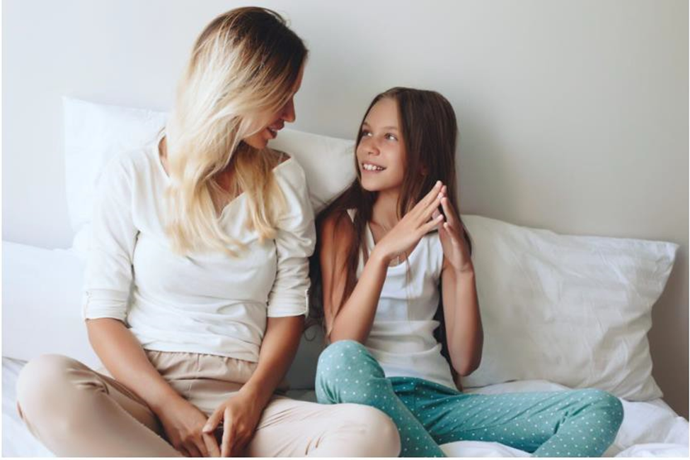 mom and daughter having a conversation