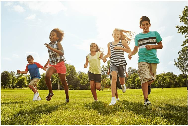 children running in a field